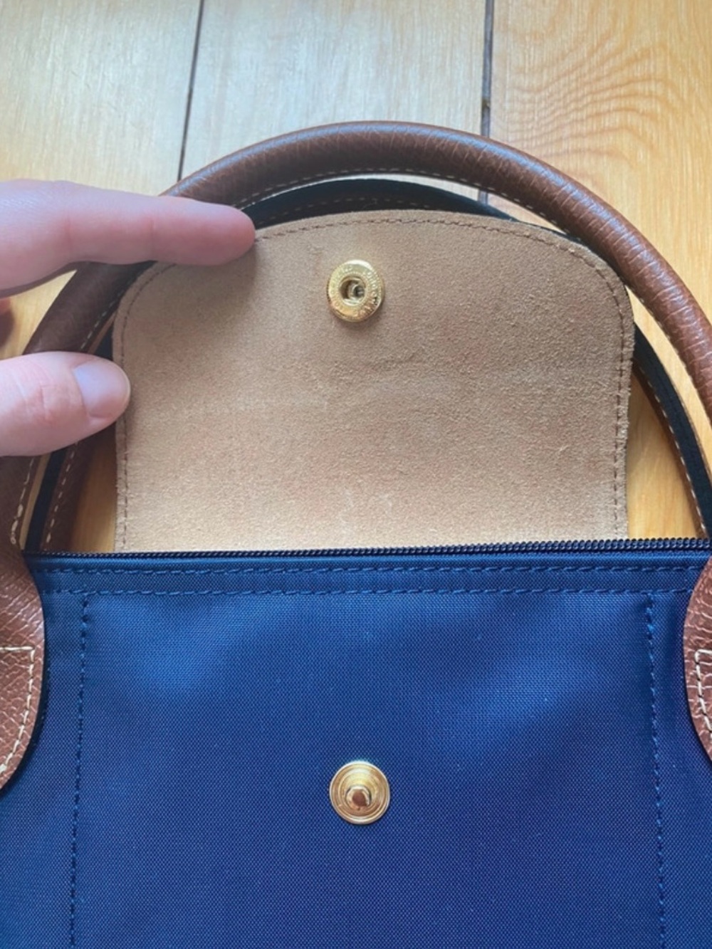 NEW Longchamp Le Pliage Small Handbag with Short Handles in Navy - Picture 5 of 11